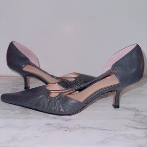 Paul Melian Black Leather Pointed Toe Kitten Heel Pumps size US 8.5